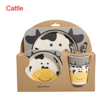 Hotsale Cow Children Bamboo Fiber Dinnerware Sets